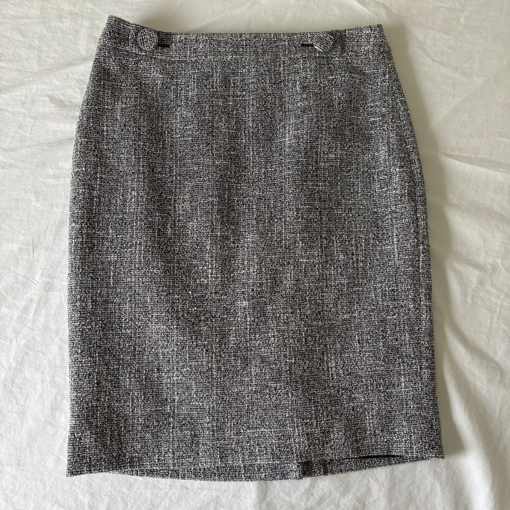 Ann Taylor Womens Gray Black Lined Back Slit Tweed Business Pencil Skirt Size 2